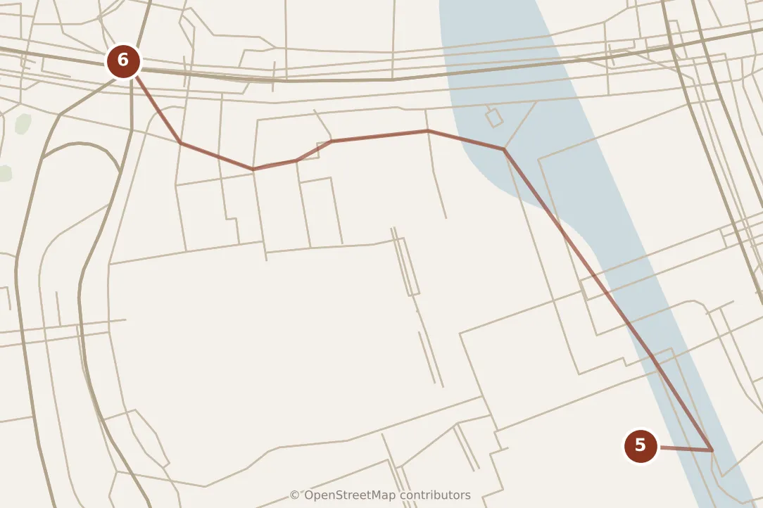 Map of Tokyo, evening: stops 5–6, numbered in walking order.