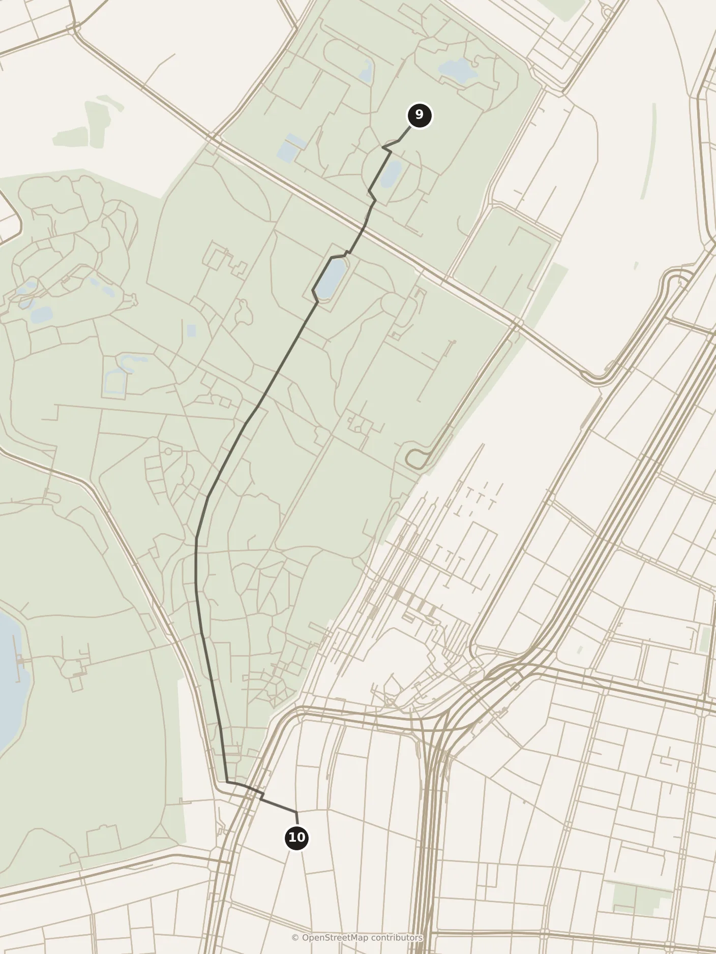 Map of Tokyo, afternoon: stop 10, numbered in walking order.