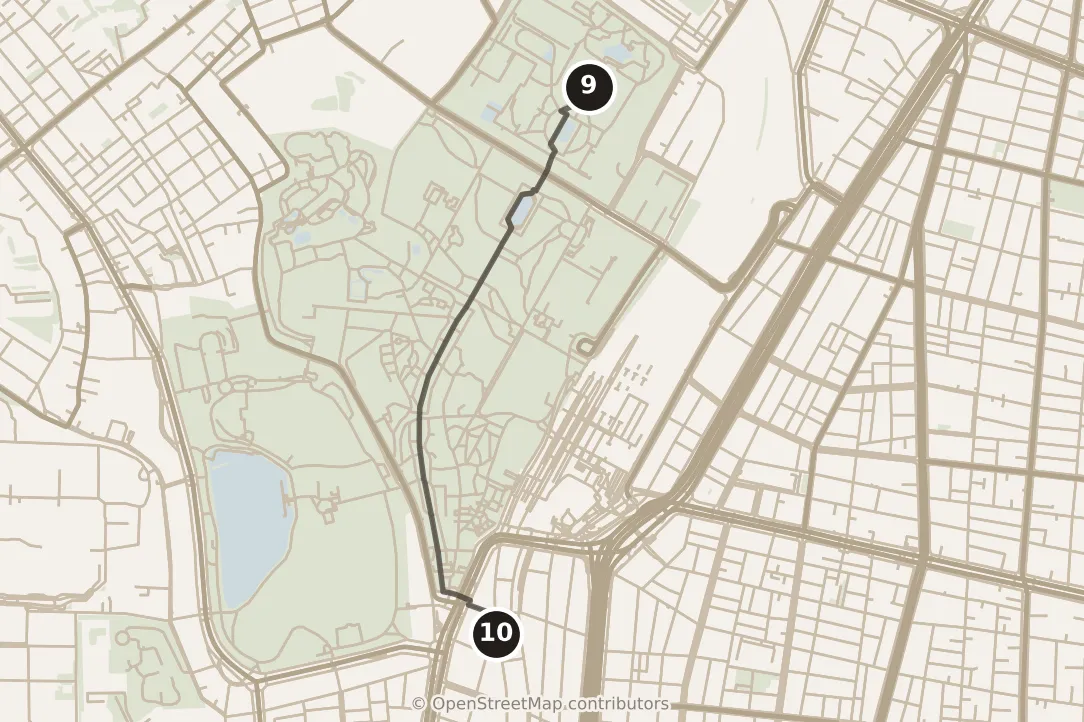 Map of Tokyo, afternoon: stop 10, numbered in walking order.