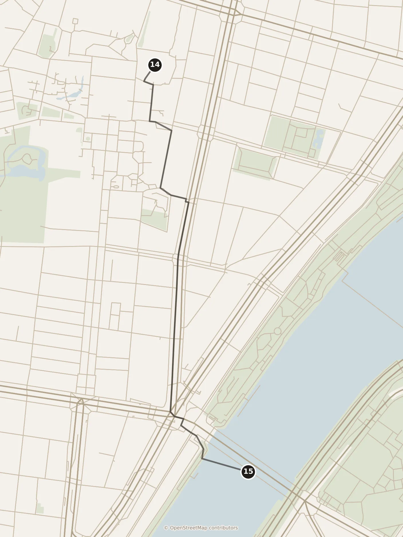 Map of Tokyo, evening: stop 15, numbered in walking order.