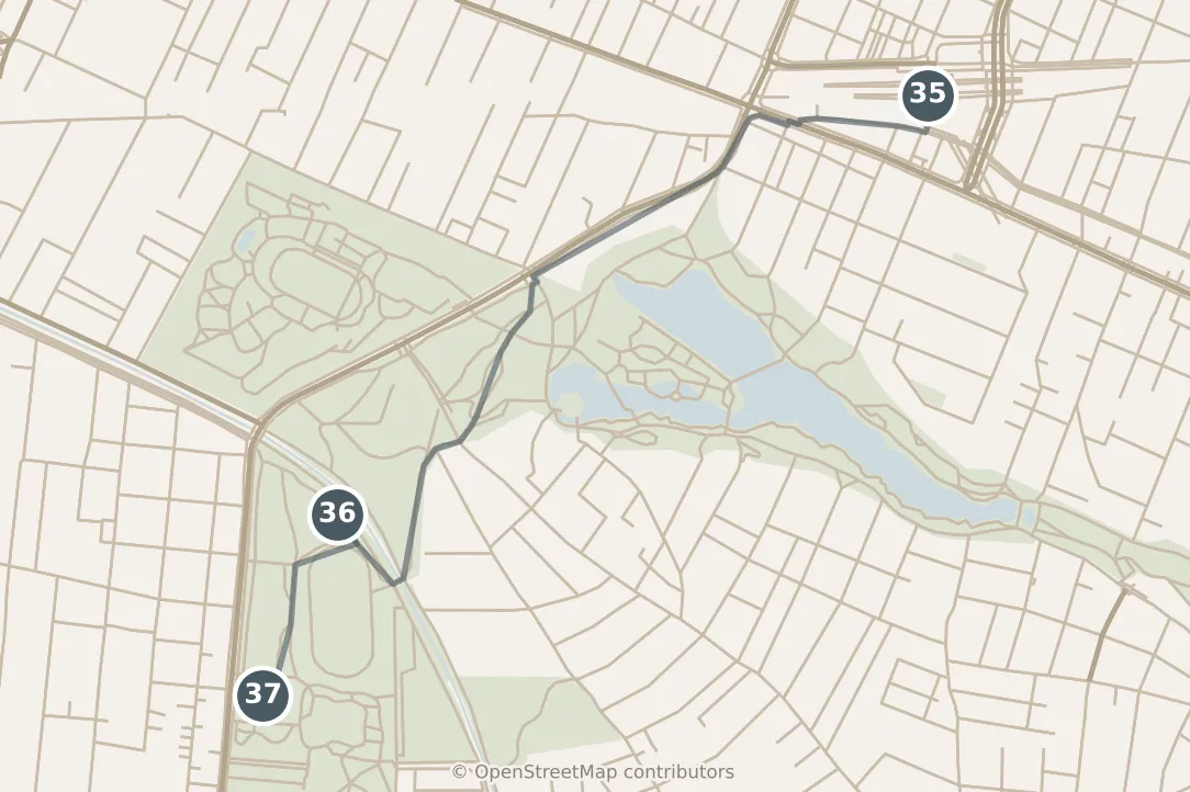 Map of Tokyo, day seven · stops 35–37: stops 35–37, numbered in walking order.