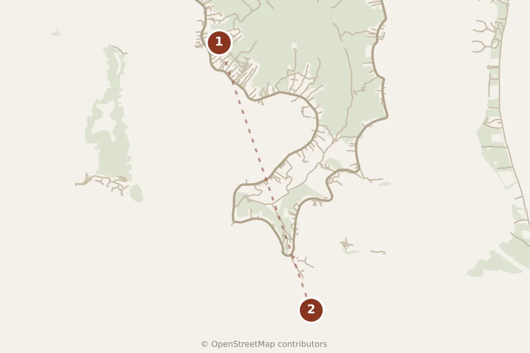 Map of Vaitape, afternoon: stop 2, numbered in walking order.