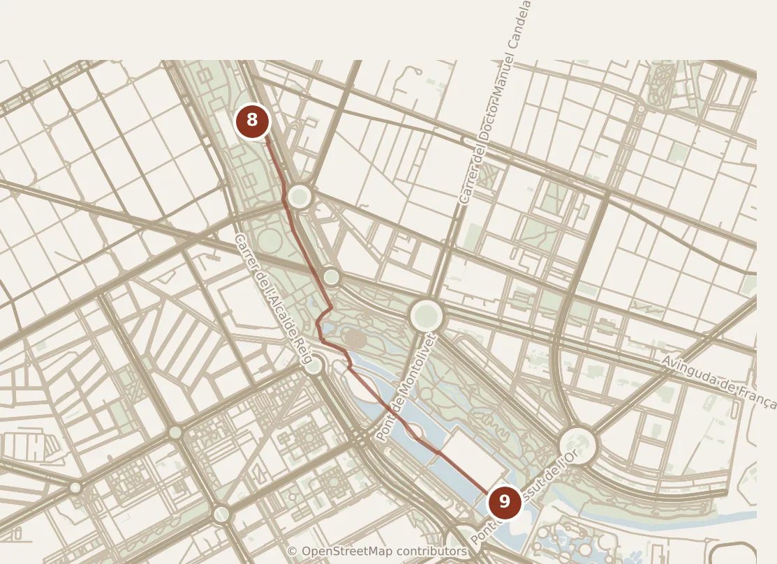 Map of Valencia, evening: stop 9, numbered in walking order.
