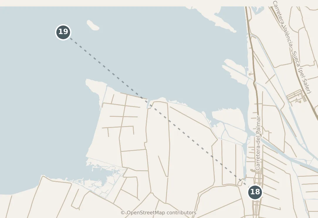 Map of Valencia, with a third day: stops 18–19, numbered in walking order.