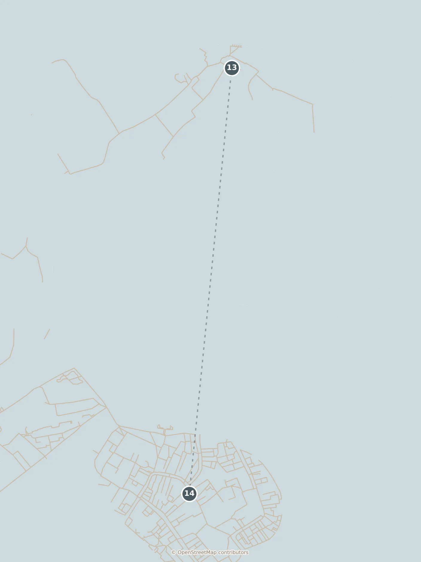 Map of Venice, with a third day · stops 13–14: stops 13–14, numbered in walking order.
