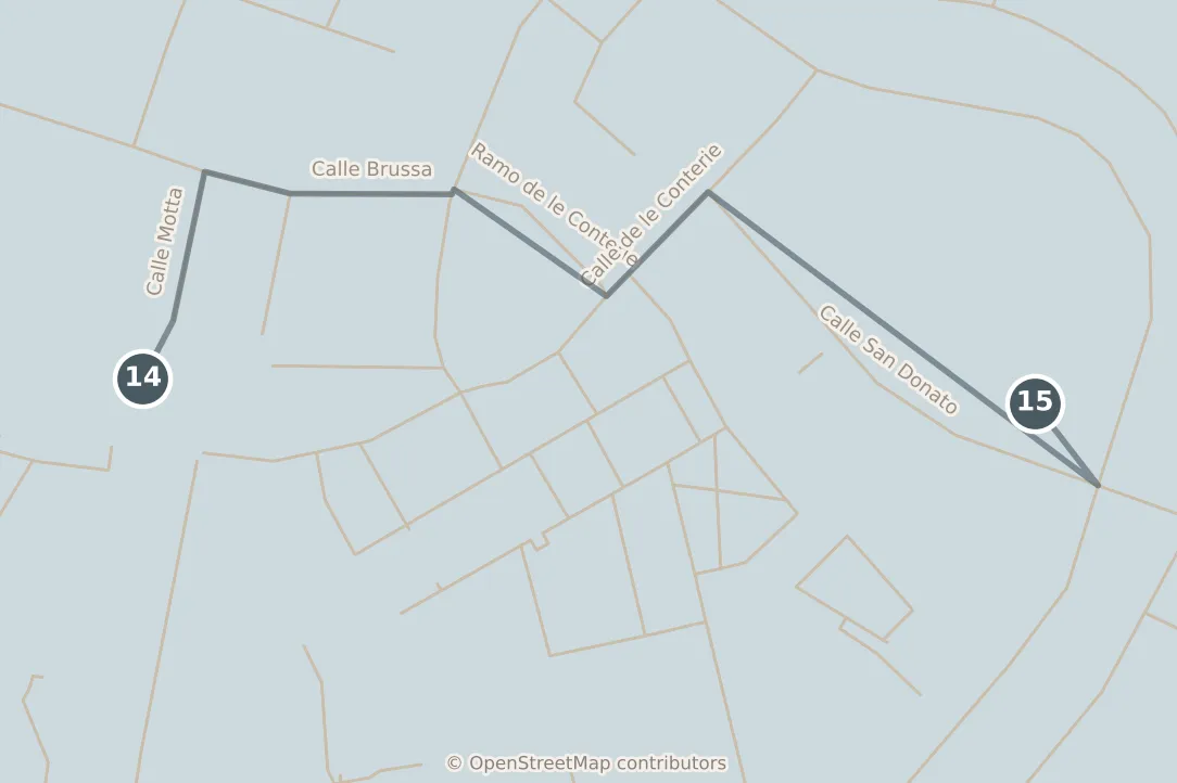 Map of Venice, with a third day · stops 14–15: stops 14–15, numbered in walking order.