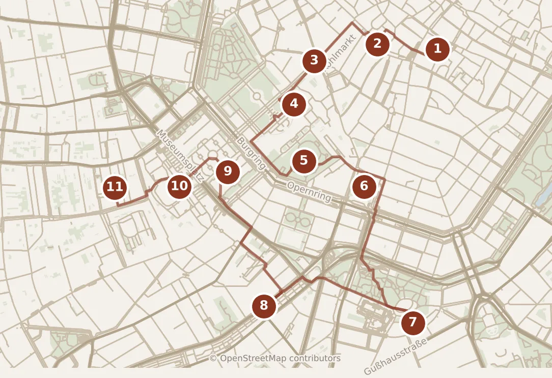 Map of Vienna, the day: stops 1–11, numbered in walking order.
