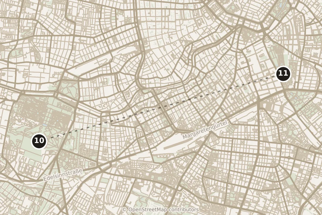 Map of Vienna, afternoon: stop 11, numbered in walking order.
