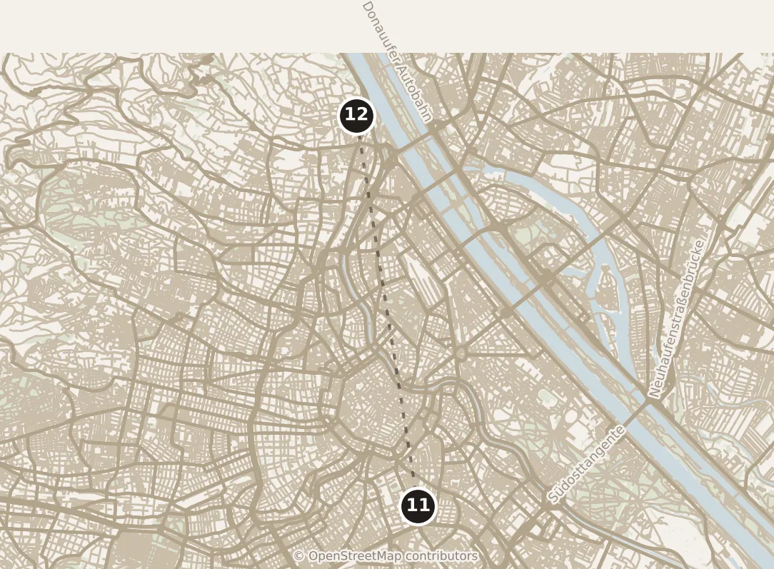 Map of Vienna, evening: stop 12, numbered in walking order.