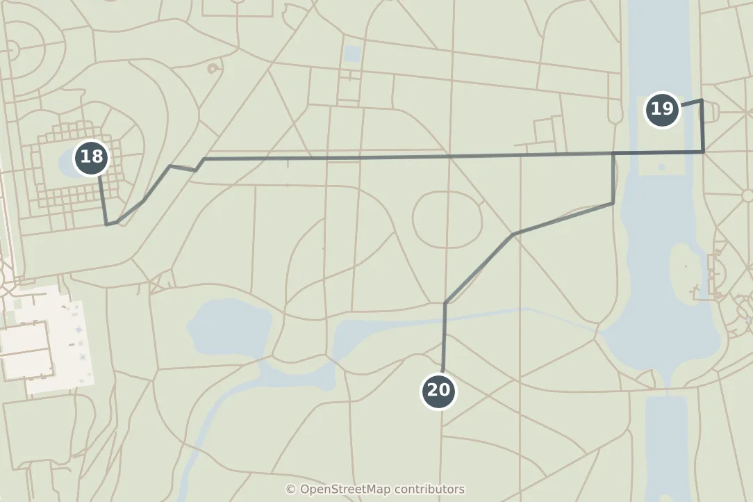 Map of Warsaw, with a third day · stops 18–20: stops 18–20, numbered in walking order.