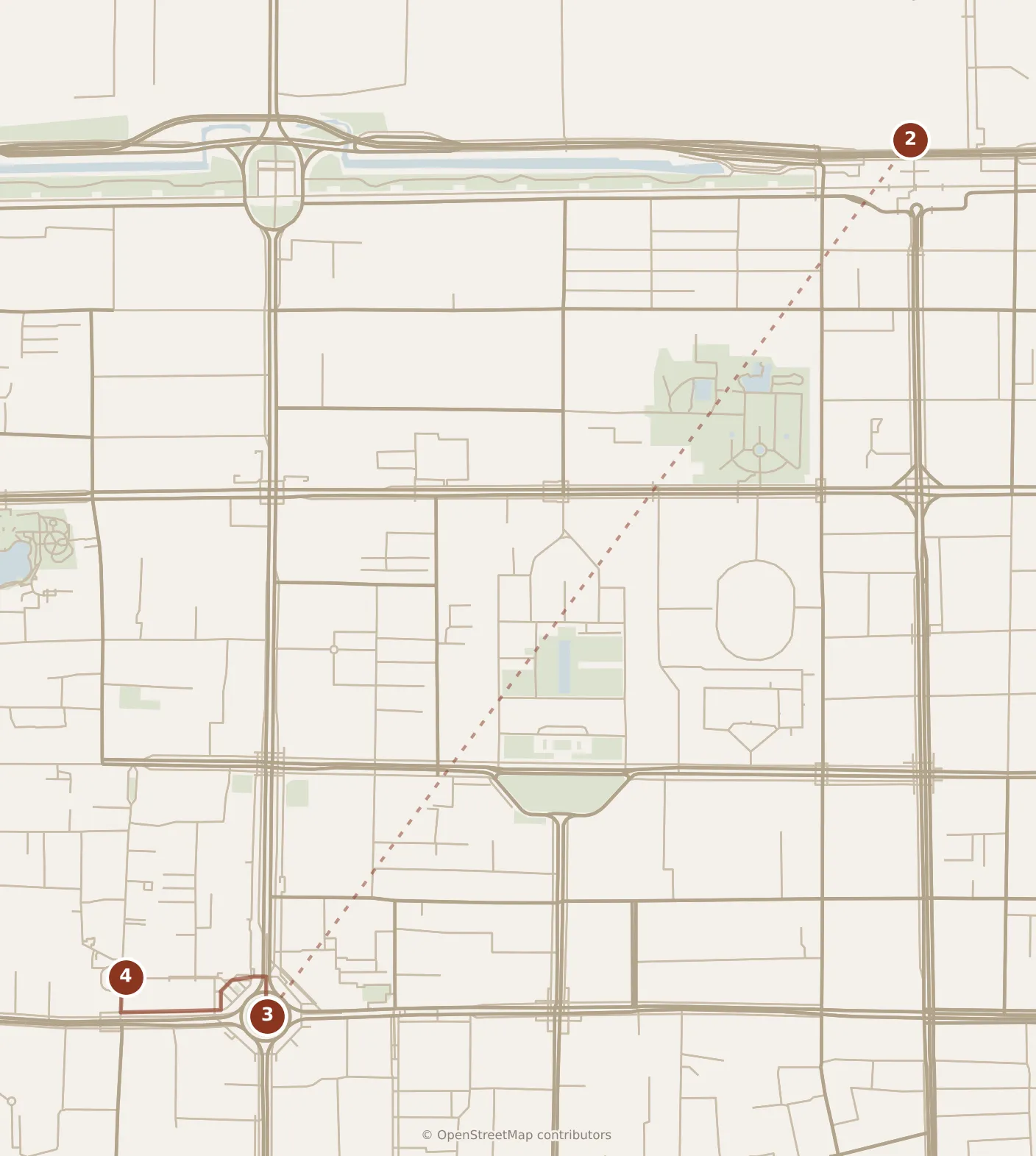 Map of Xi’an, afternoon: stops 2–4, numbered in walking order.