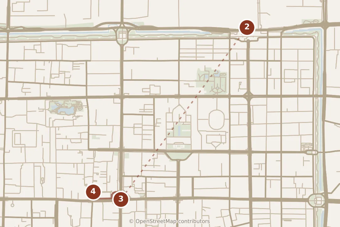Map of Xi’an, afternoon: stops 2–4, numbered in walking order.