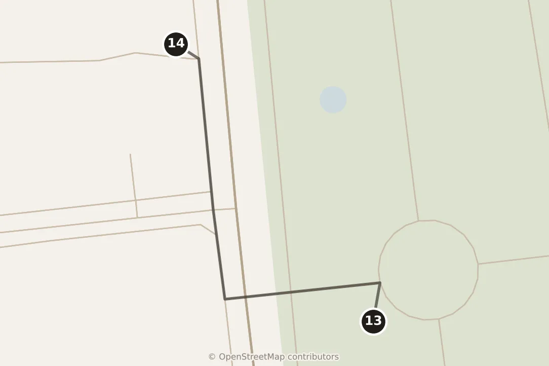 Map of Zagreb, morning: stops 13–14, numbered in walking order.